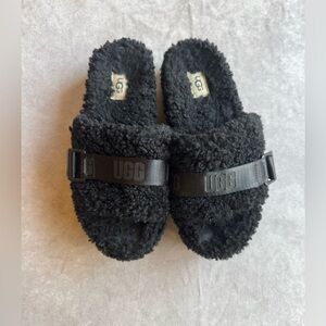 UGG Black Fleece Slide Sandals